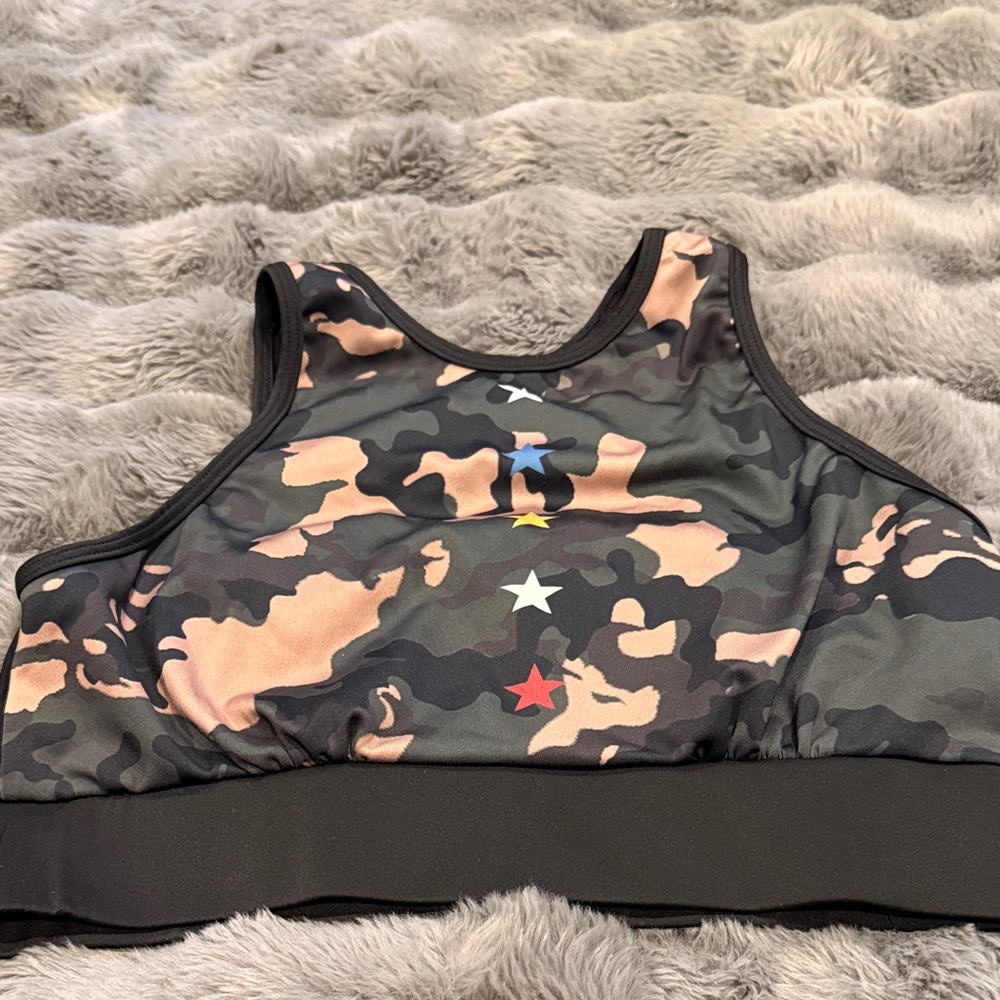 Camouflage Sports Bra with Star Accents